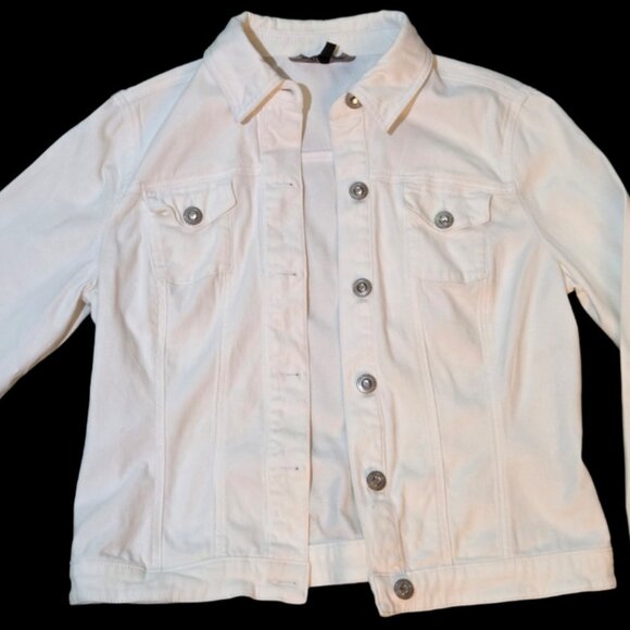 🤍White Denim Jacket by BACCINI Size M - Picture 4 of 12